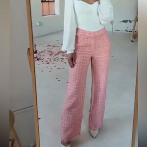 Chic Women's Pink Plaid Trousers